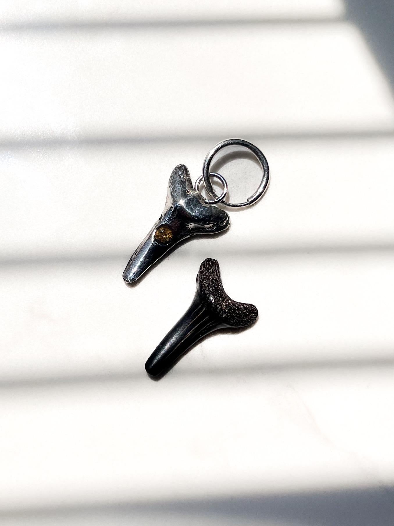 Silver Shark tooth Charm Yellow gemstone