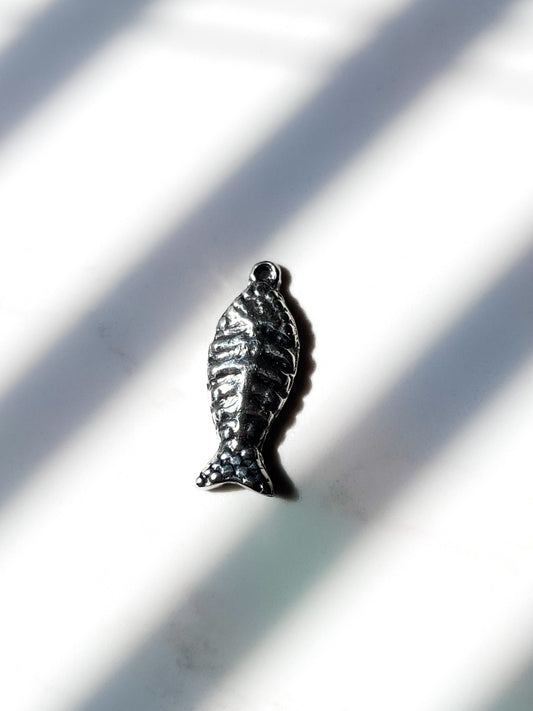 Bone Fish Charm, Silver Textured