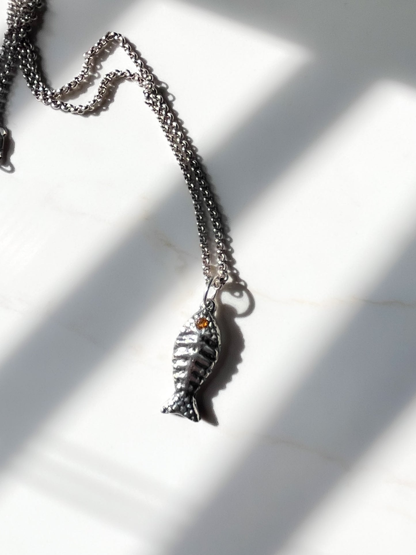 Fish Charm with Gemstone on a Rolo Chain