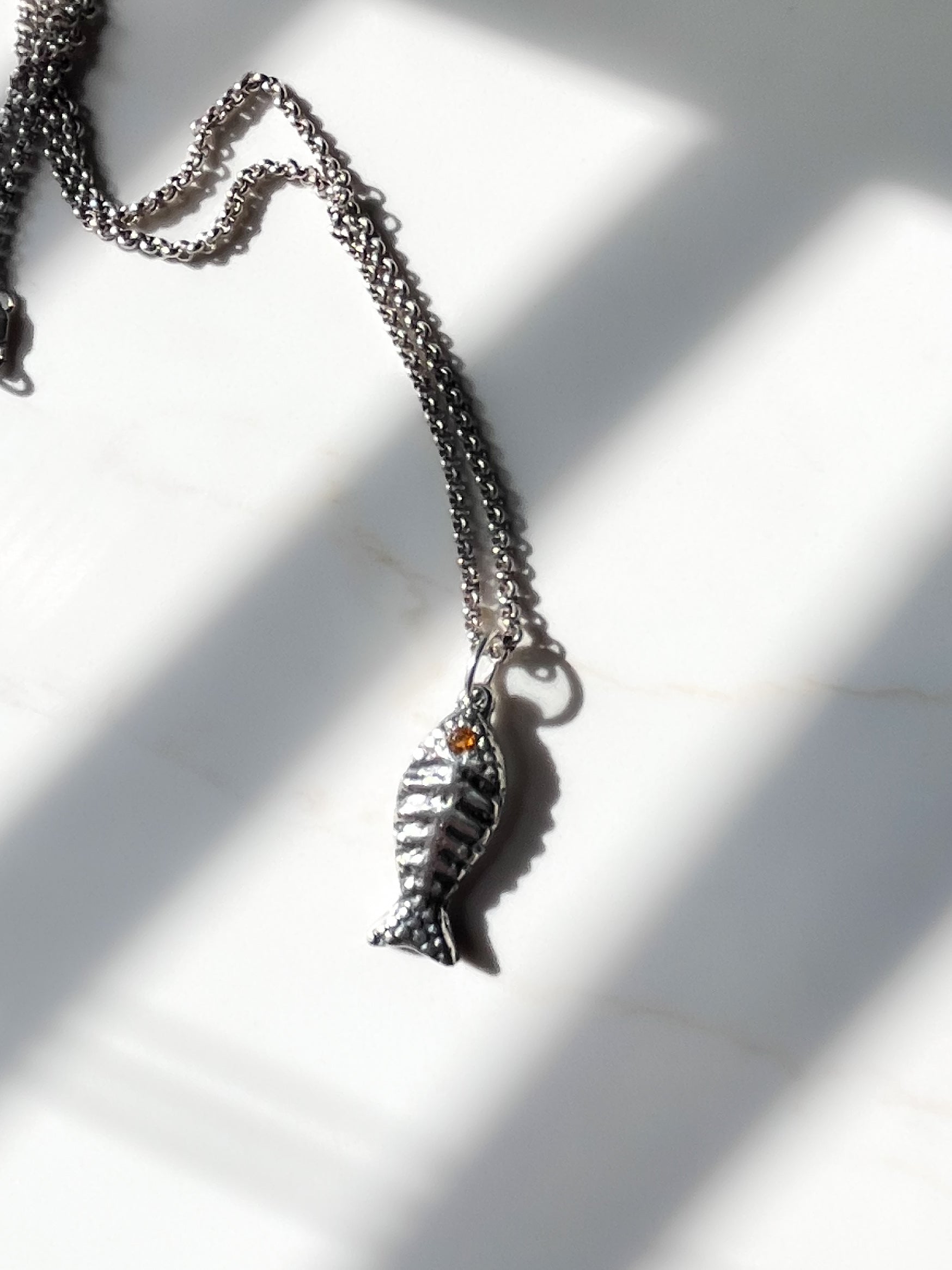 Fish Charm with Gemstone on a Rolo Chain