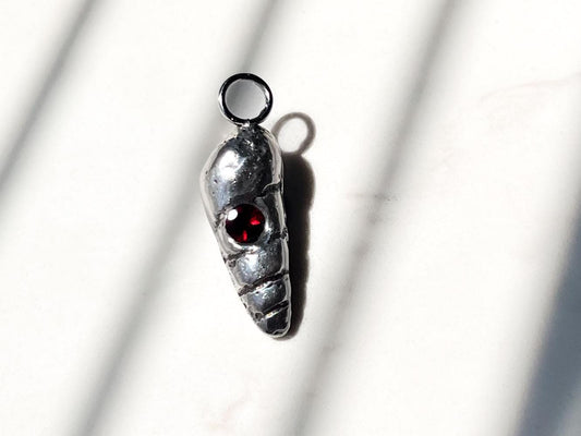 Dainty silver Shell charm with garnet gemstone