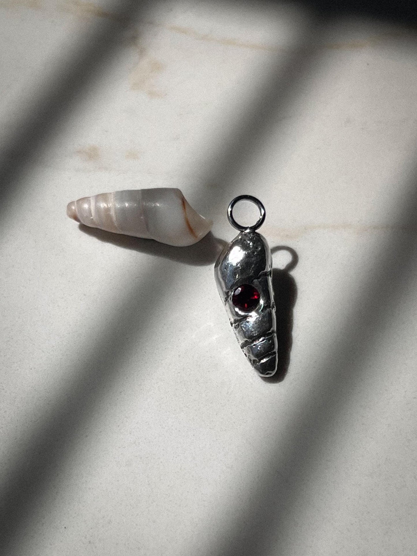 Mini Screw Shell Charm with gemstone