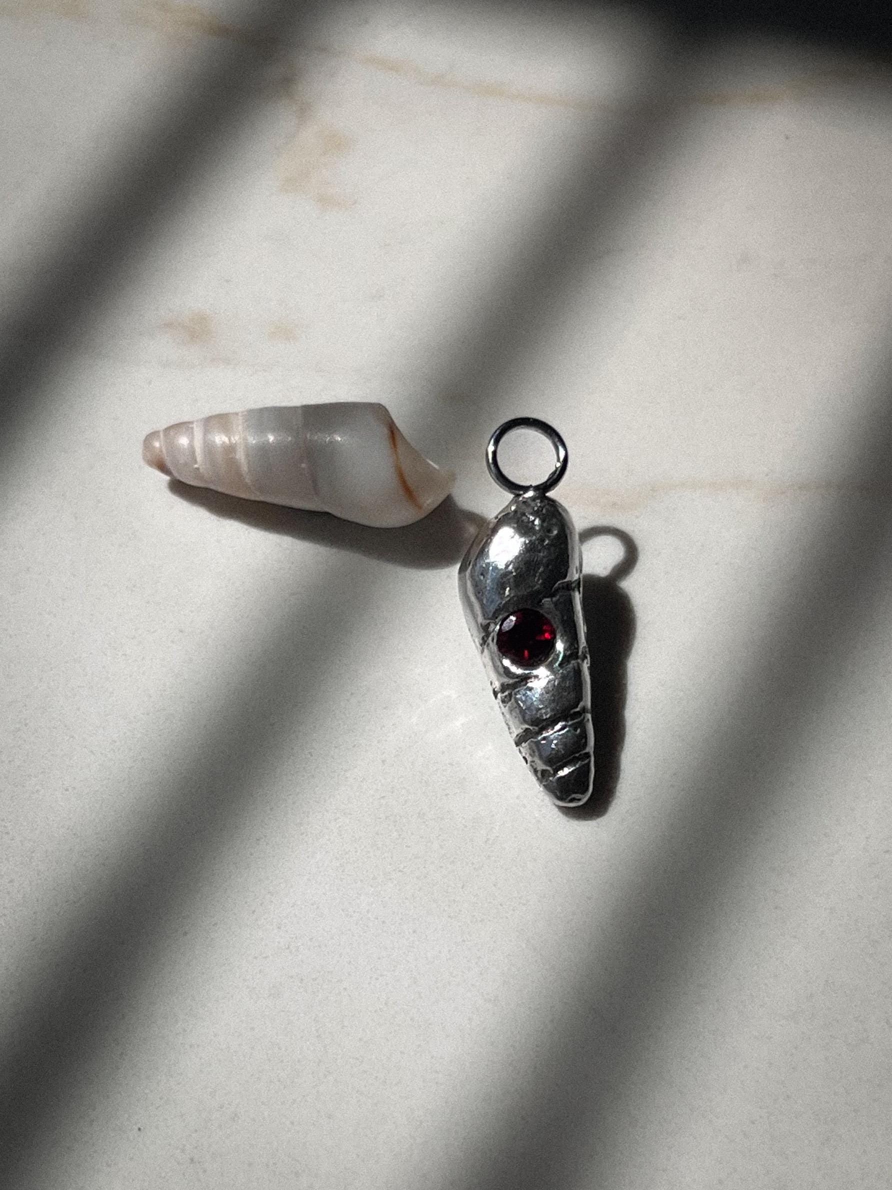 Mini Screw Shell Charm with gemstone