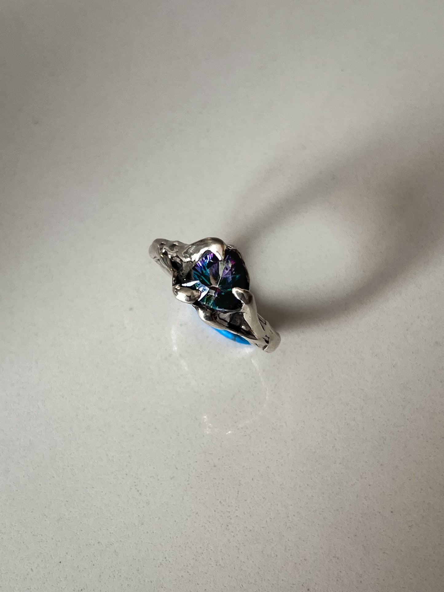 925 Silver Ring with claw setting, colorful gemstone