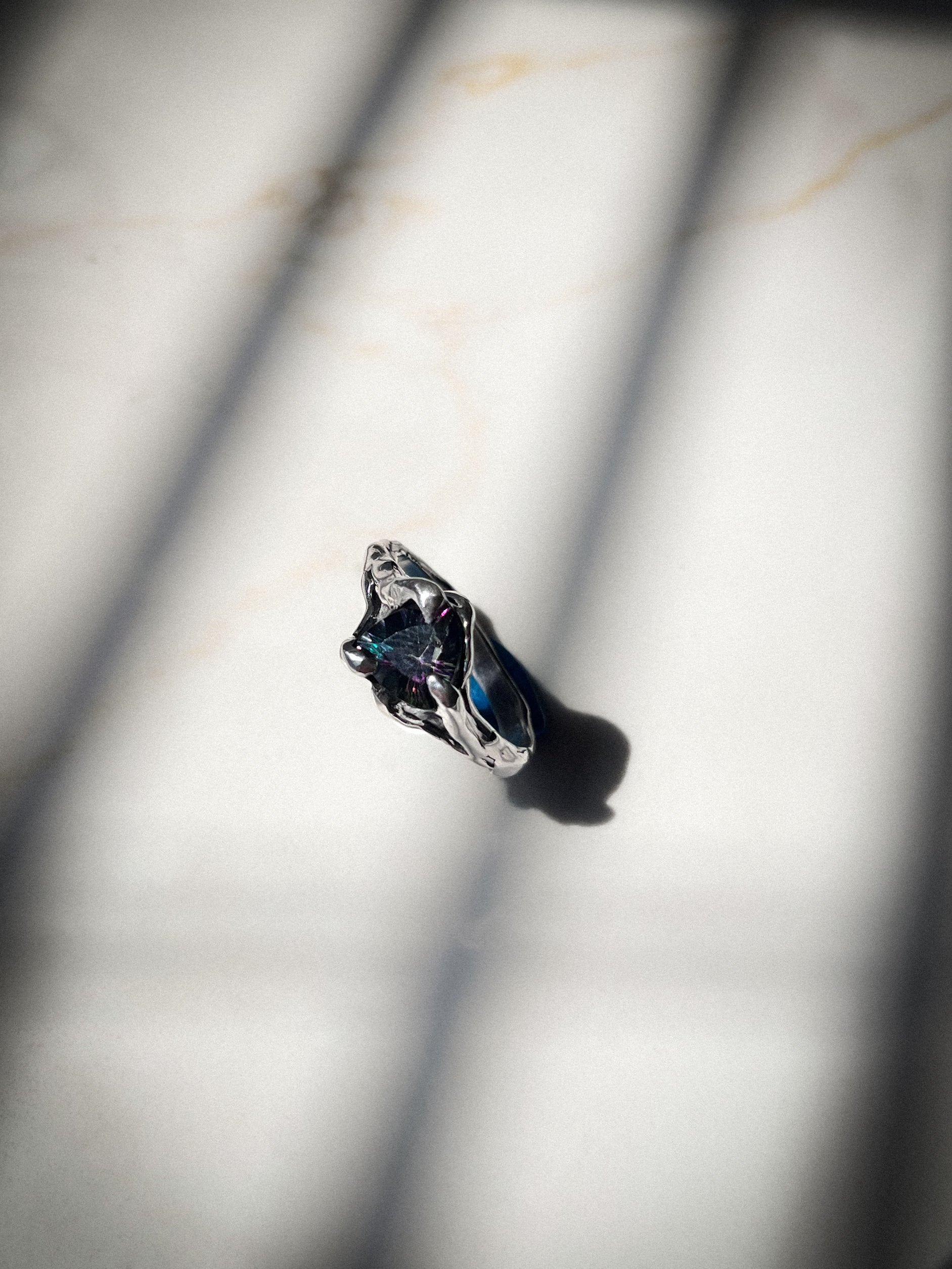 Top View, Organic Molten Ring Multicolored, claw setting, statement ring