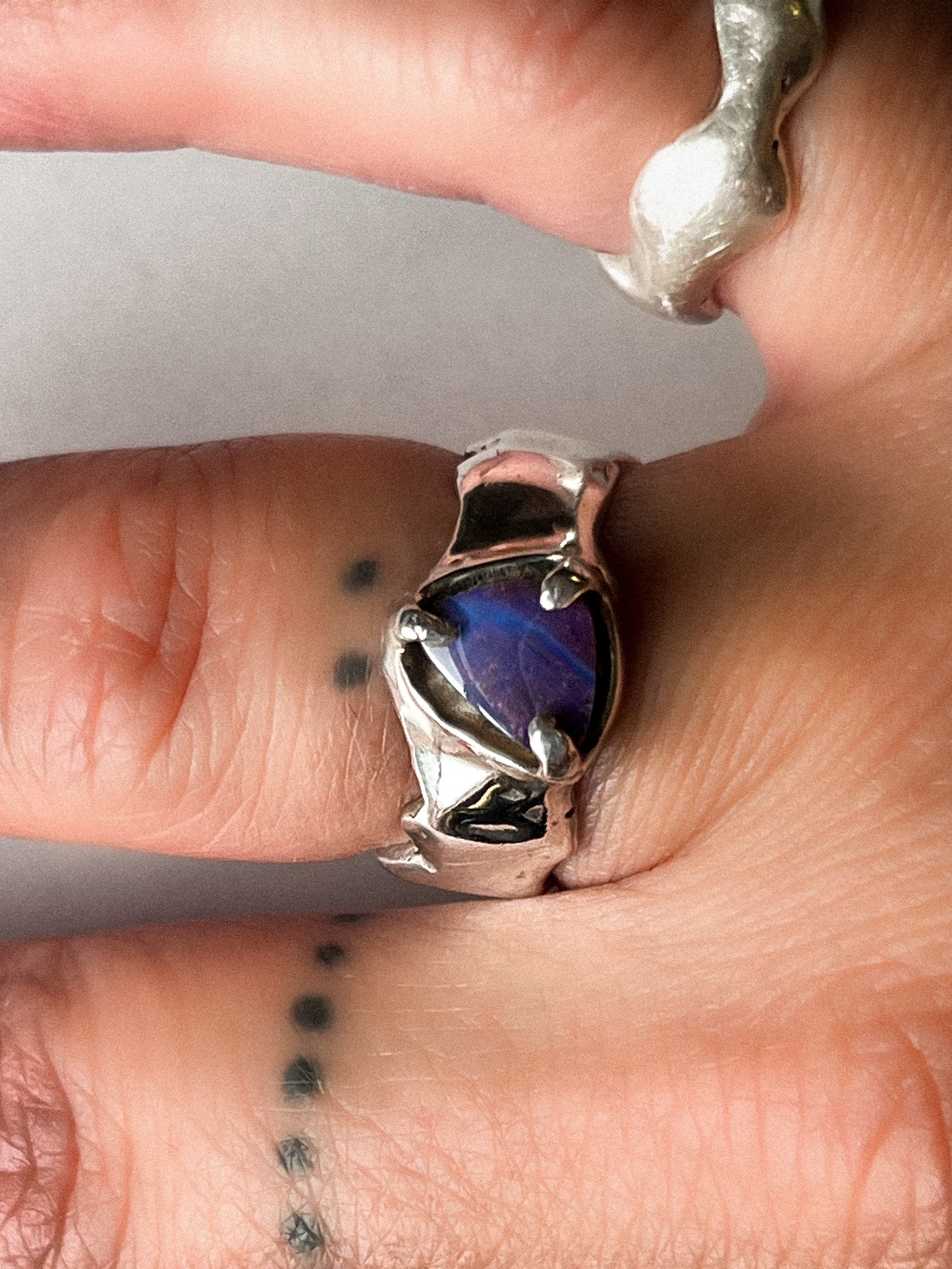 Australian Boulder Opal Ring on hand 